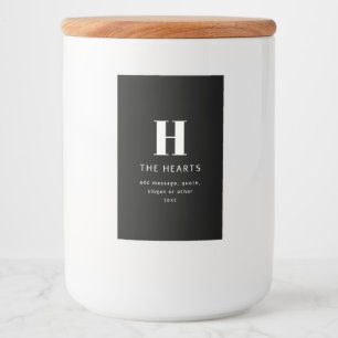 Editable Modern Monogram Name & Message   Black Food Label
