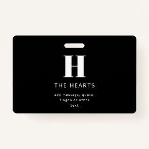 Editable Modern Monogram Name & Message   Black ID Badge