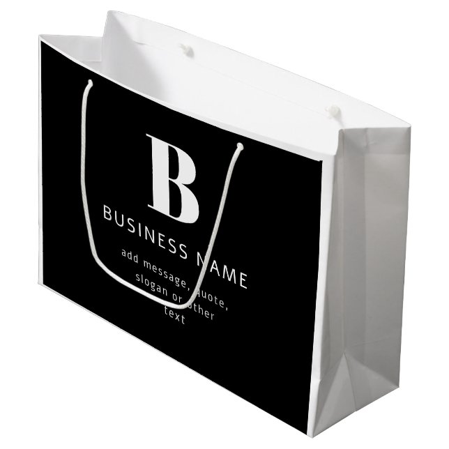 Editable Modern Monogram Name & Message | Black Large Gift Bag (Front Angled)