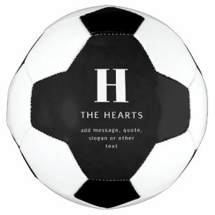 Editable Modern Monogram Name & Message Black Soccer Ball