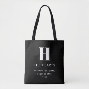 Editable Modern Monogram Name & Message   Black Tote Bag