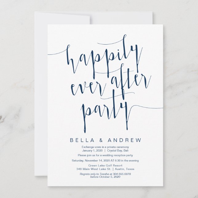 Editable Modern Navy Blue font, Wedding Elopement Invitation (Front)