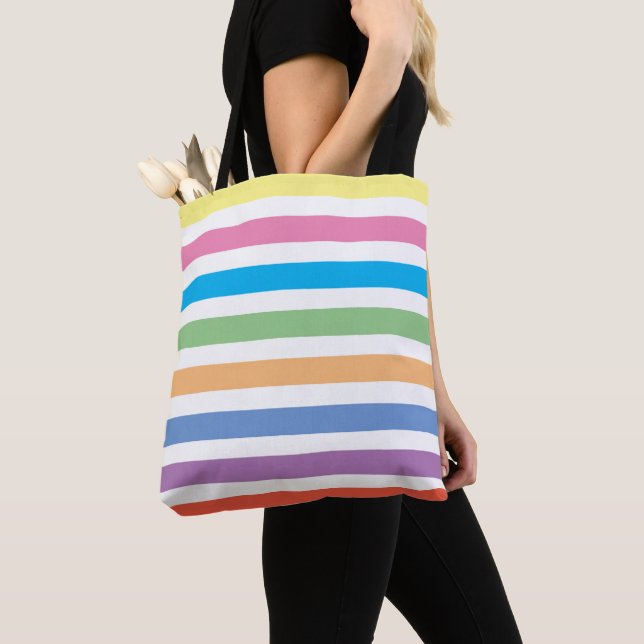 EDITABLE MODERN PASTEL COLORFUL STRIPE TOTE BAG (Close Up)