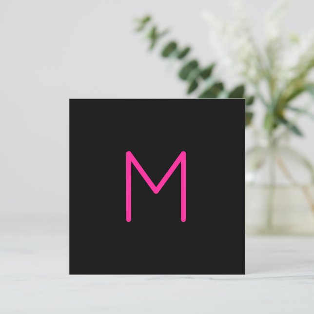 Editable Modern Pink & Black Monogram Card (Standing Front)