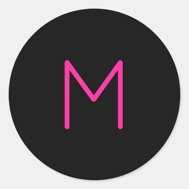 Editable Modern Pink & Black Monogram Classic Round Sticker (Front)