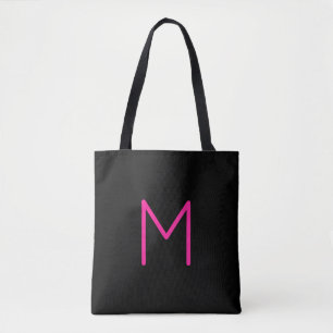Editable Modern Pink & Black Monogram Tote Bag
