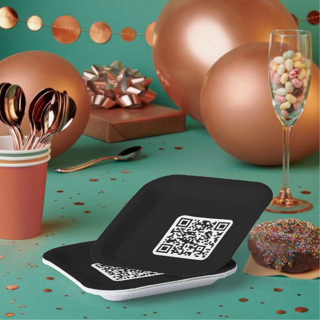 Editable Modern QR code | Black White or Any Colou Paper Plate (Multi)