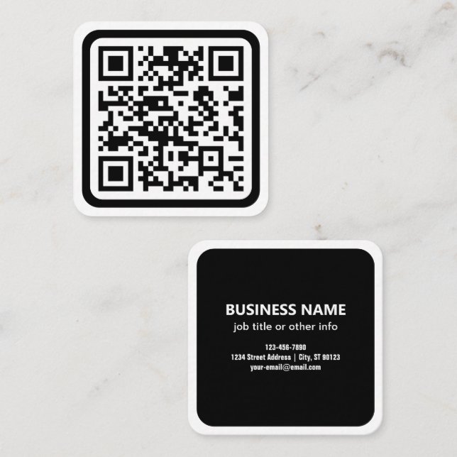 Editable Modern QR code | Black White or Any Colou Square Business Card (Front/Back)