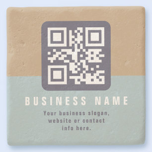Editable Modern QR code Template Muted Colours Stone Coaster