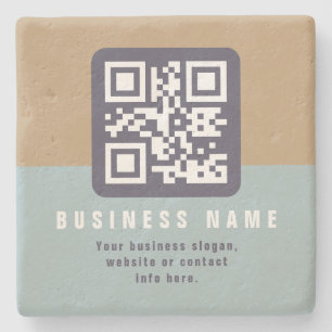 Editable Modern QR code Template   Muted Colours Stone Coaster