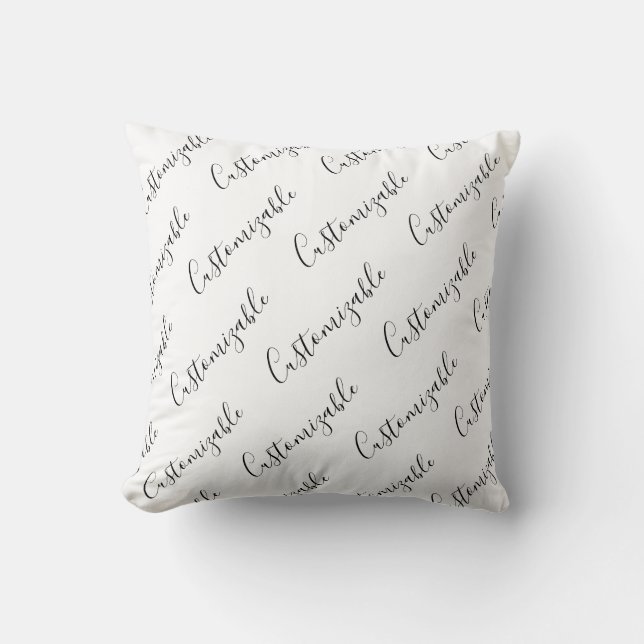 Editable Modern Scrip Text Pattern | Black & White Cushion (Front)