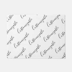 Editable Modern Scrip Text Pattern   Black & White Doormat