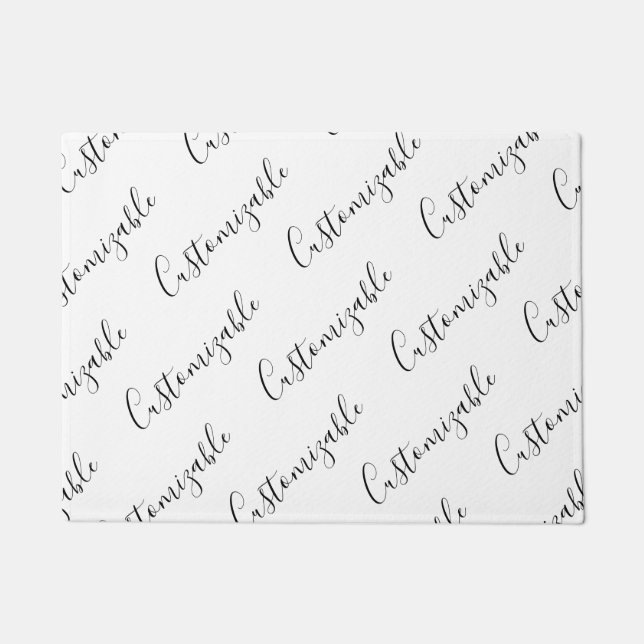 Editable Modern Scrip Text Pattern | Black & White Doormat (Front)