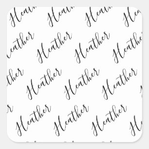 Editable Modern Scrip Text Pattern   Black & White Square Sticker