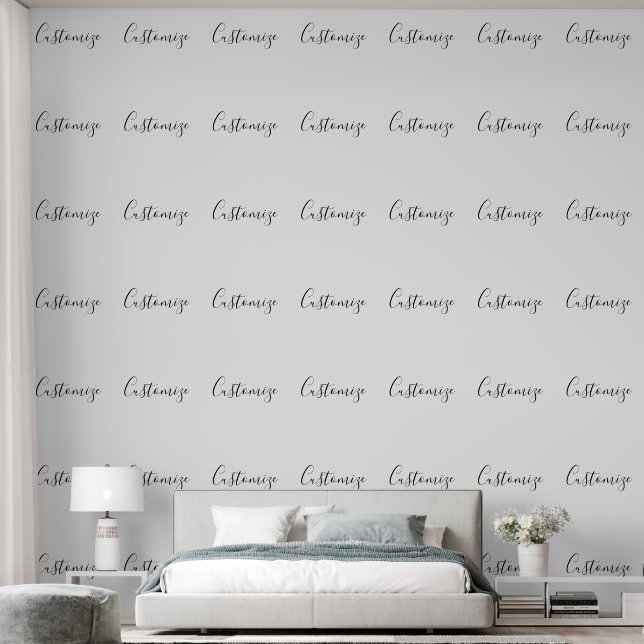 Editable Modern Scrip Text Pattern | Black & White Wallpaper (Bedroom)
