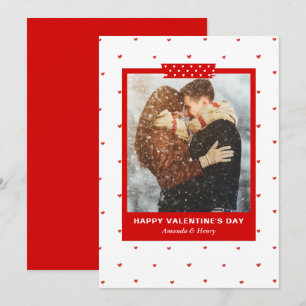 Editable Modern Simple Hearts Photo Valentines Day Holiday Card