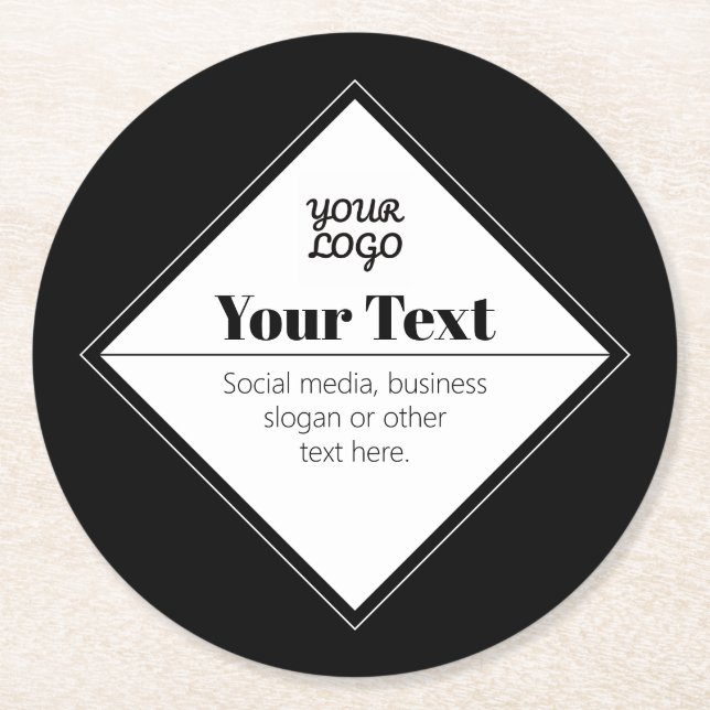 Editable Modern Text Design & Your Logo Round Paper Coaster (Front)