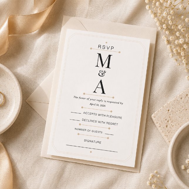 Editable Monogram Minimal Luxury RSVP Card (Elegant Monogram RSVP Card for a timeless luxury black tie wedding.)