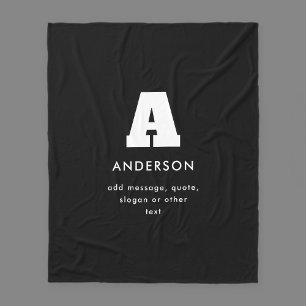 Editable Monogram Text   Black & White Fleece Blanket