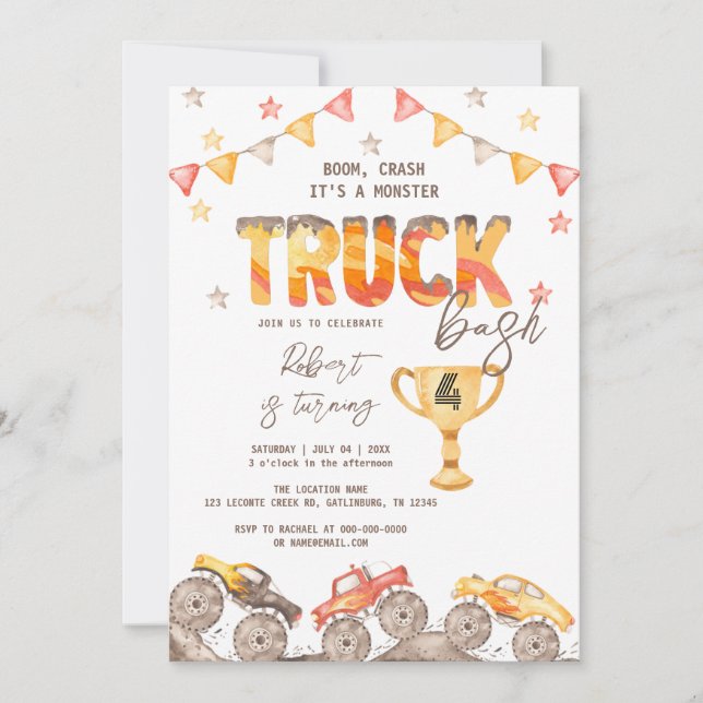 EDITABLE Monster Truck Birthday Invitation (Front)