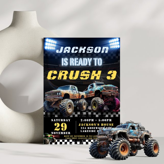 Editable Monster Truck Boys Birthday Party  Invitation (Creator Uploaded)
