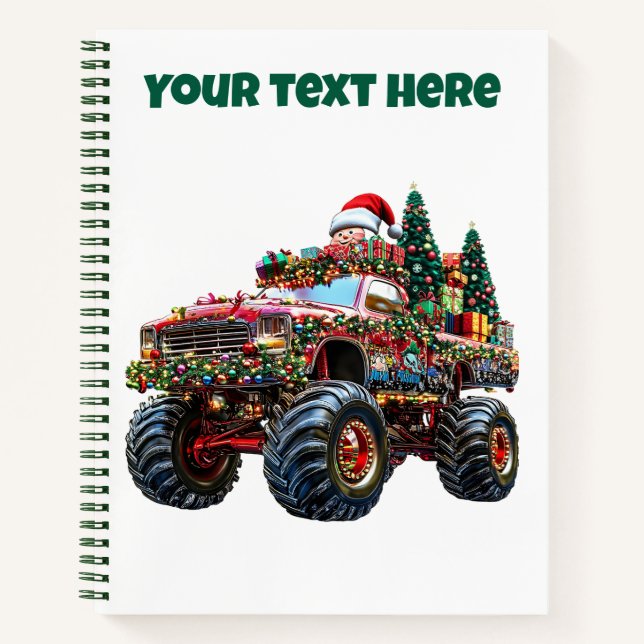 Editable Monster Truck Christmas Spiral Notebook (Front)