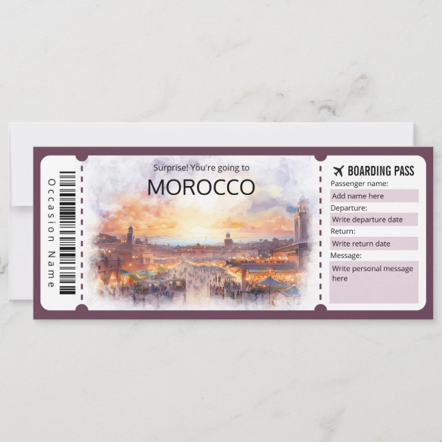 Editable Morocco Boarding Pass Plane ticket  Invitation (Front)