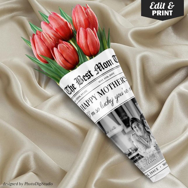 Editable Mothers Day Newspaper Flower Bouquet Wrapping Paper Sheet (Editable Mothers Day Newspaper Flower Bouquet Wrapping Paper Sheets)