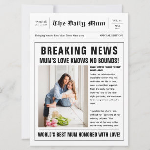 Editable Mothers Day Newspaper Greeting Card
