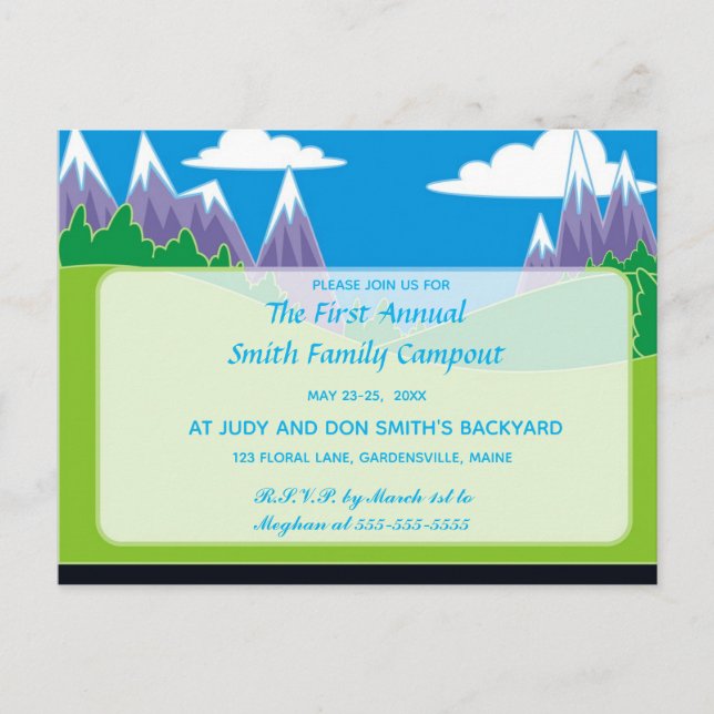 Editable Mountains and Park Campout Invitation Postcard (Front)
