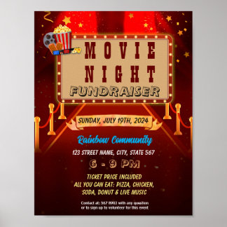 Editable movie night fundraiser flyer poster