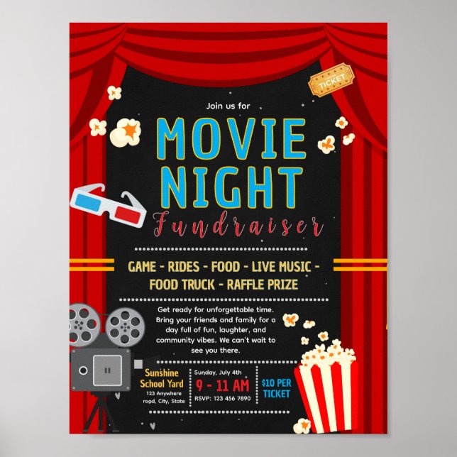 Editable movie night fundraiser flyer poster (Front)