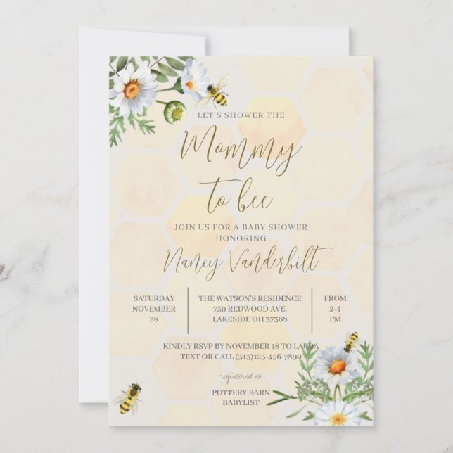 Editable Mummy to Bee Baby Shower Invitation  (Front)