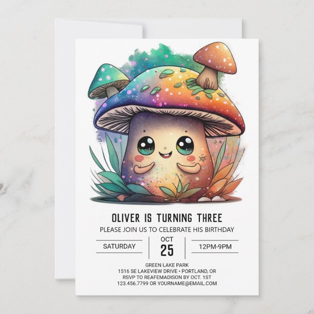 Editable Mushroom Kids Birthday Invitation (Front)
