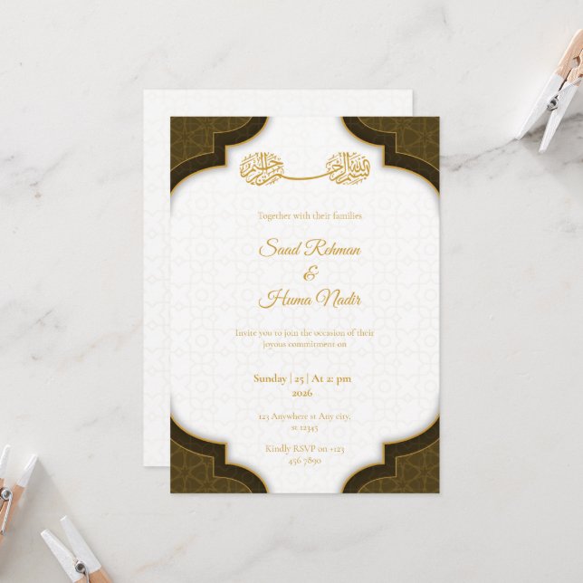 Editable Muslim wedding invitation Nikkah invite (Front/Back In Situ)