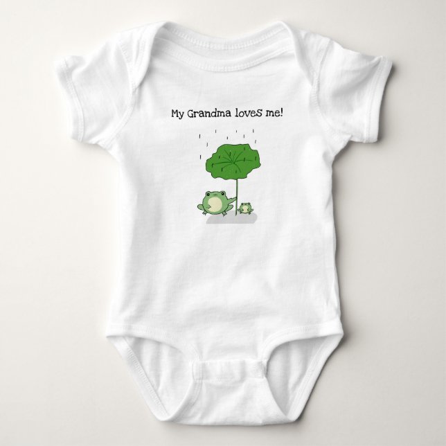 Editable My Grandma Loves Me Frogs in Rain Baby Bodysuit (Front)