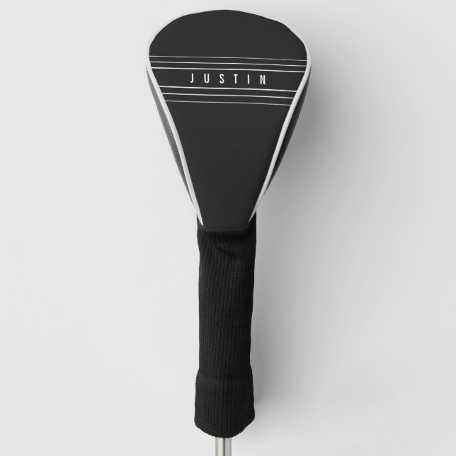 Editable Name & Geometric Stripes | Black & White Golf Head Cover (Front)