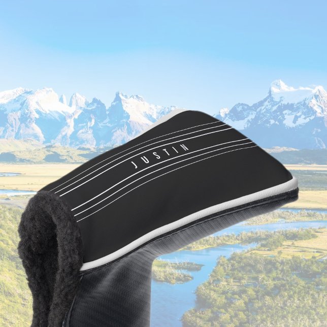 Editable Name & Geometric Stripes | Black & White Golf Head Cover (Creator Uploaded)