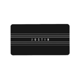 Editable Name & Geometric Stripes   Black & White Label