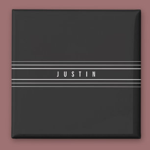 Editable Name & Geometric Stripes Black & White Magnet