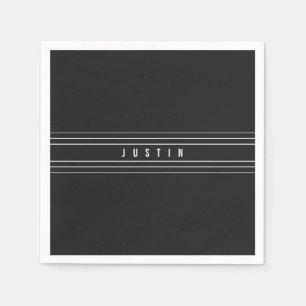 Editable Name & Geometric Stripes Black & White Napkin