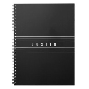 Editable Name & Geometric Stripes   Black & White Notebook