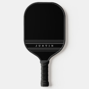 Editable Name & Geometric Stripes   Black & White Pickleball Paddle