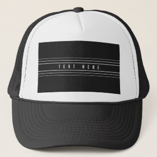 Editable Name & Geometric Stripes   Black & White Trucker Hat