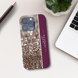 EDITABLE name Glitter Bokeh copper and burgundy iPhone 16 Pro Case