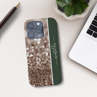 EDITABLE name Glitter Bokeh copper and deep green