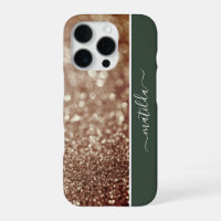 EDITABLE name Glitter Bokeh rose gold & deep green