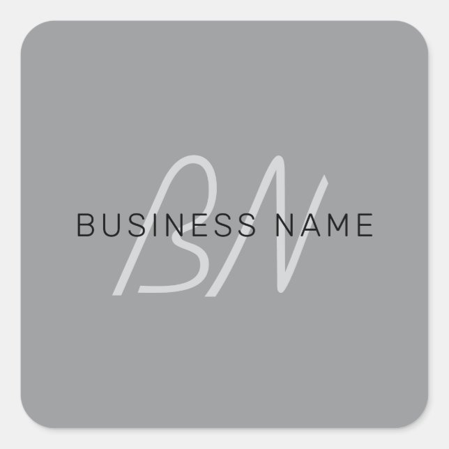 Editable Name or Greeting | Black & Dark Grey Square Sticker (Front)