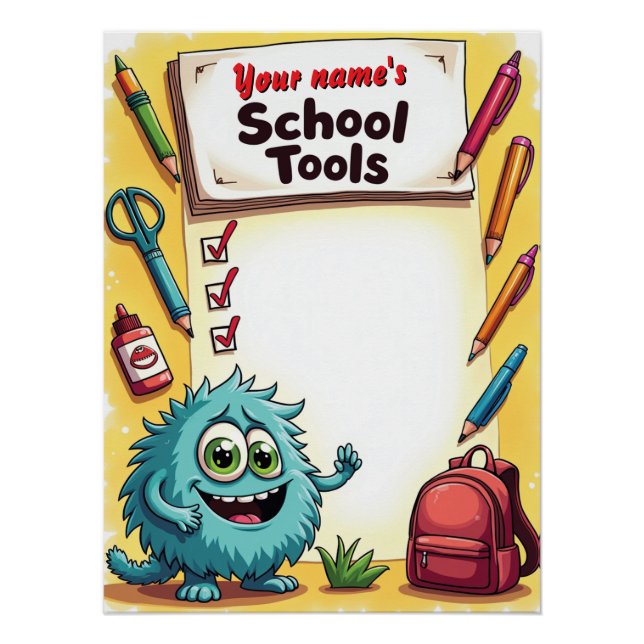 Editable Name School Supply Chart (Front)