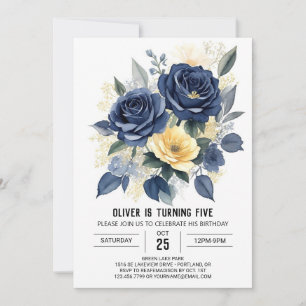  Editable Navy Blue Floral Birthday Invitation